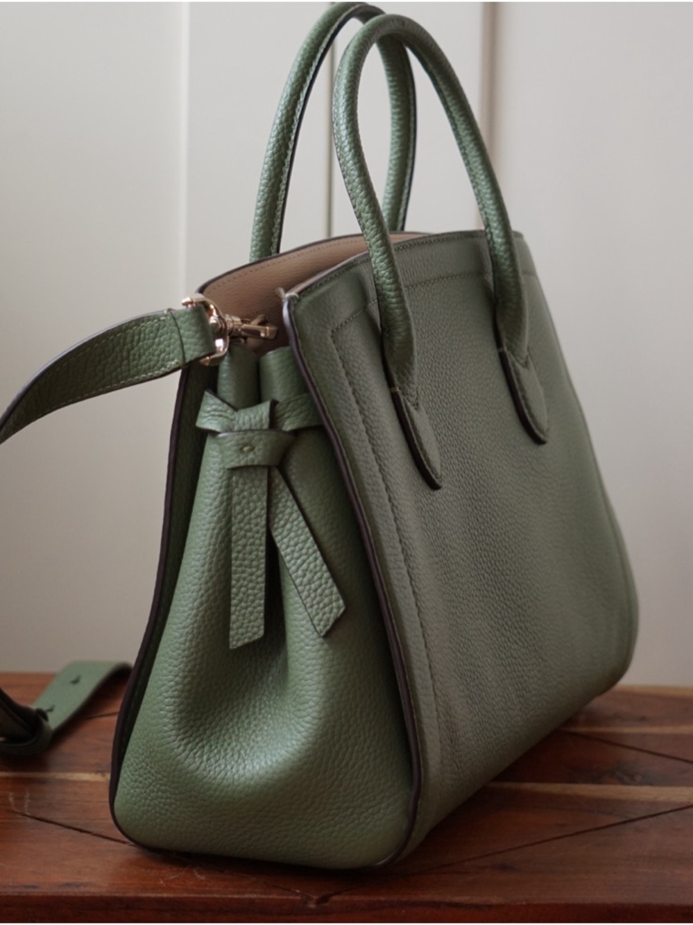 kate spade Knott Small Satchel Sage Green Pebbled Leather Crossbody - Picture 4 of 13